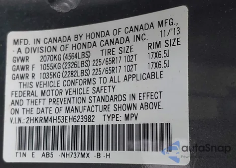 2014 Honda Cr-V Ex z USA, uszkodzony, nr VIN 2HKRM4H53EH623982